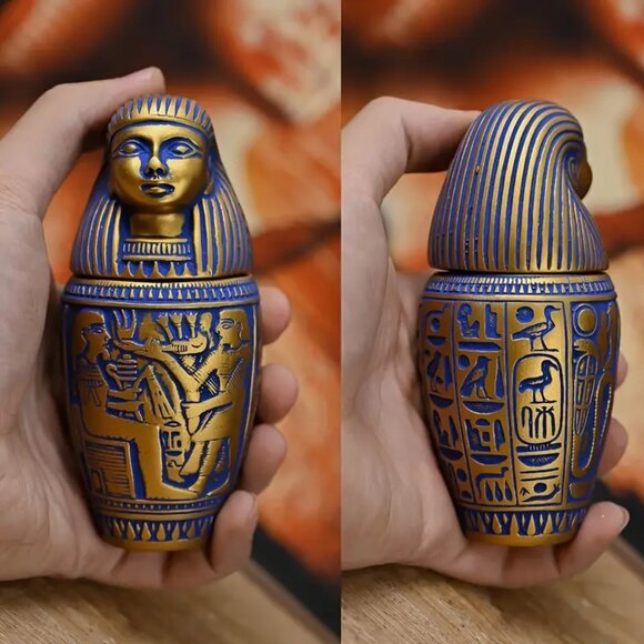 NWOT - Set of Four Ancient Egyptian Jar Sculptures - Featuring Hieroglyph - Picture 6 of 7